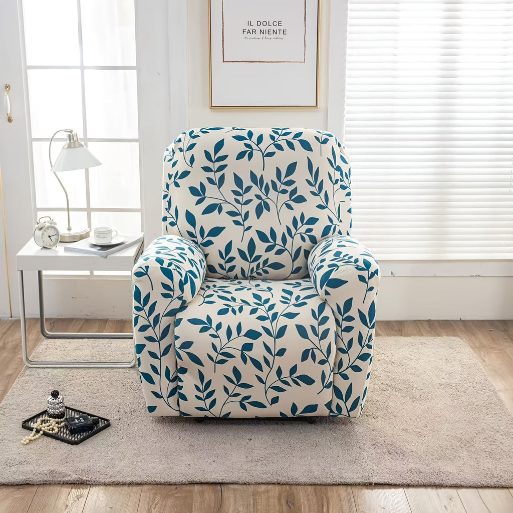 Recliner Slipcover Set of 4 with Side Pocket, Extra Large Jacquard Stretch Furniture Protector Cover, Elastic Band Closure, 92% Polyester All-Season Recliner Chair Cover for Living Room, 10 Patterns
