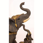 Mama & Baby Elephant Statue Figurine Set – Trunk Up Good Luck Polyresin Sculpture for Home Office Desk Decor Housewarming Birthday Gift for Women