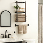 Double Layer Wall Mounted Towel Rack – French Countryside Style Iron Bathroom Storage Rack for Towels & Toiletries, Sturdy Walnut Black Metal Organizer, 1 or 2 Piece Set
