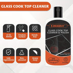 Glass Stove Top Cleaner Kit, 12oz Non-Abrasive Cooktop Cleaner & Polish – No-Scratch Formula, Removes Tough Stains, with Scrubbing Pad, Scraper & Cloth