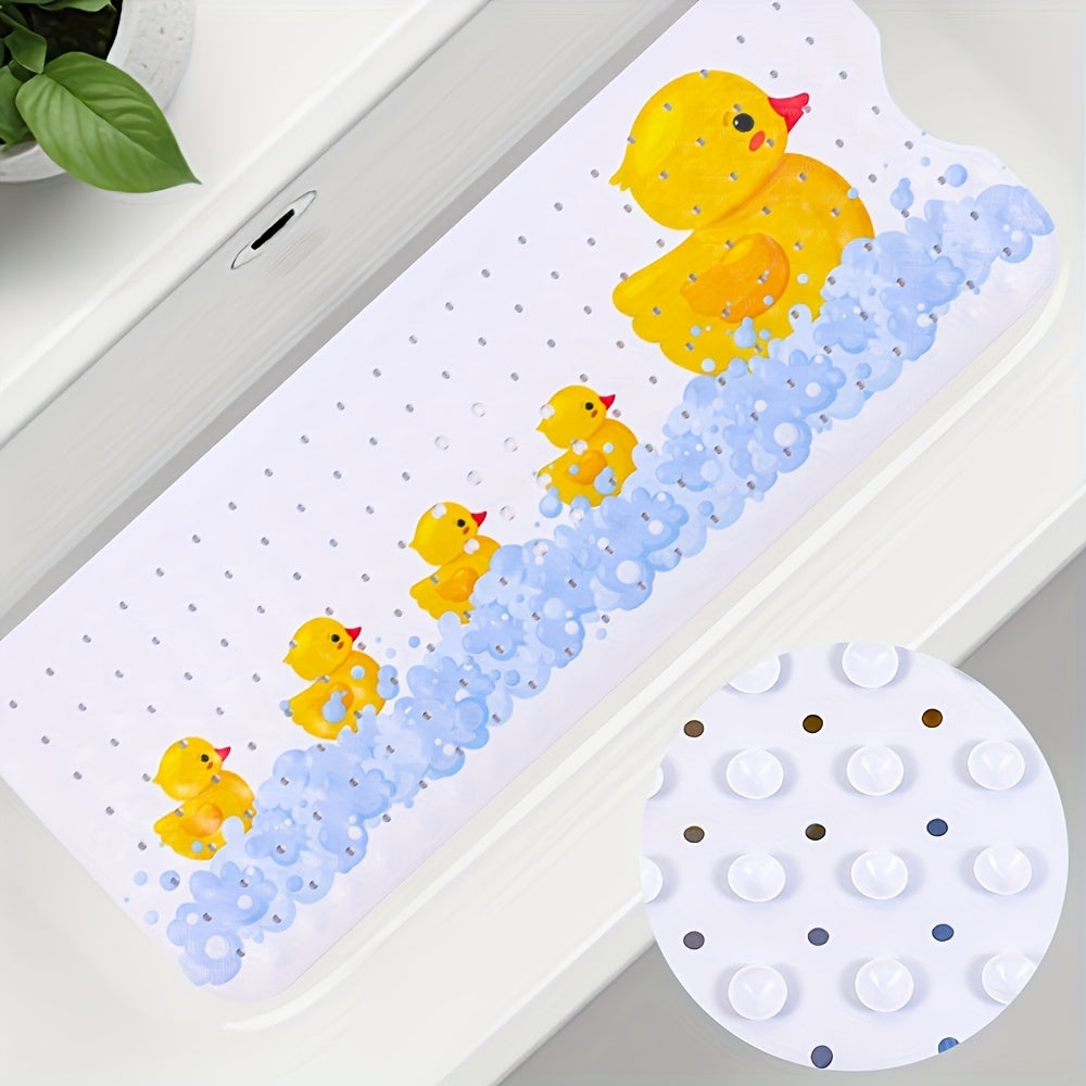 Non-Slip Bathtub Mat with Suction Cups & Drain Holes – PVC Shower Mat 40x16, Cushioned, Machine Washable, Fun Ocean Designs for Kids & Adults