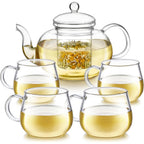 1000ml Borosilicate Glass Teapot with Removable Infuser – Gooseneck Loose Leaf Tea Pot, Microwave & Stovetop Safe, Gift Box Included (Teapot Only or Set with 4 Cups)