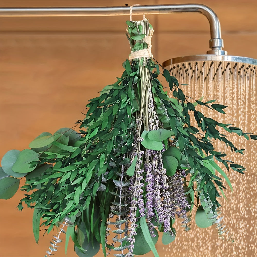 Eucalyptus Shower Bundle 52pcs Dried Eucalyptus Lavender Stems 17 Inch Natural Silvery Dollar Leaves Fragrant Hanging Plant for Bathroom Home Decor