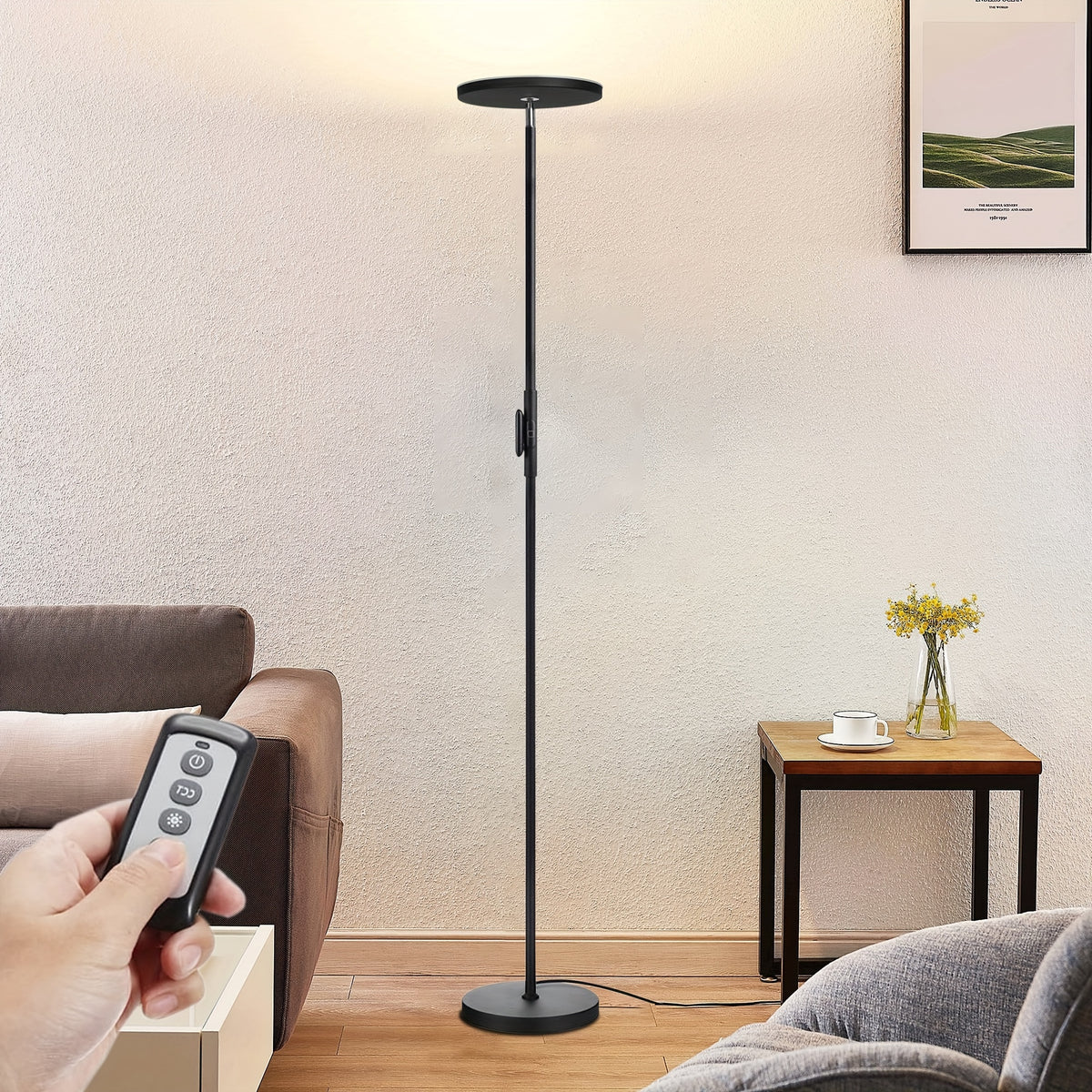 30W LED Torchiere Floor Lamp with Remote & Touch Control - 2400LM 3 Color Temperatures Modern Standing Pole Uplight for Living Room Bedroom Office, Black