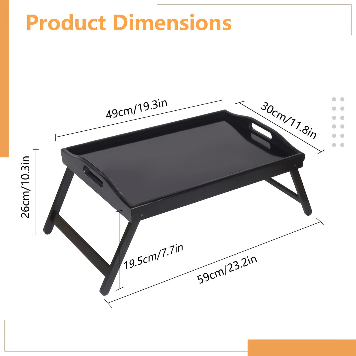 Bamboo Breakfast Tray with Folding Legs 19.5x12 Inch Lap Food Tray with Handle for Bed Sofa Eating Working Drawing Natural Black White Pack of 1 or 2