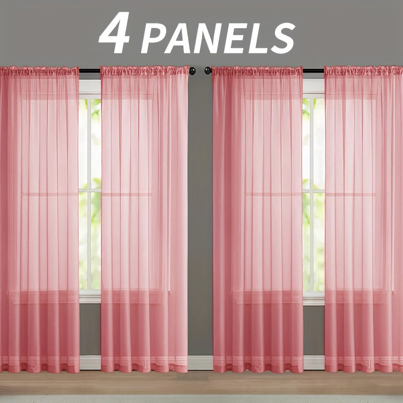 Sheer Gauze Curtains 4 Panels Rod Pocket – Dreamy Transparent Light Filtering Window Drapes for Living Room Bedroom Balcony, 11 Colors 3 Sizes
