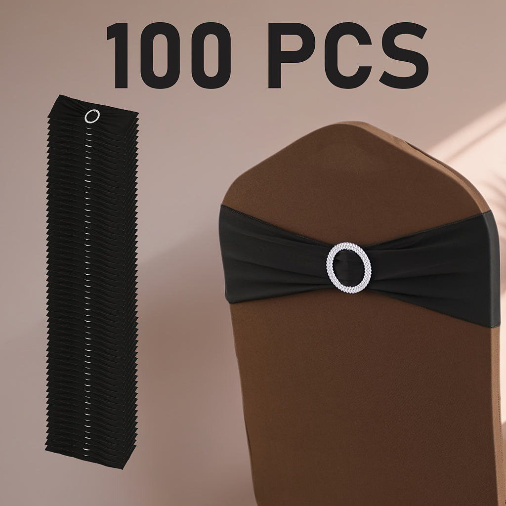 Elastic Chair Bands with Buckles 100pcs - Universal Chair Ties for Wedding Banquet and Party Chair Decoration