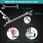 High Pressure Rainfall & Handheld Shower Head Combo, 9 Spray Settings, 11" Extension Arm, Leak-Proof Wall-Mounted, Height & Angle Adjustable, Holder & Hose Included – Chrome & Black, 8"/10"/12"