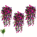 Morning Glory Artificial Hanging Flowers 3pcs with Persian Grass & Eucalyptus – UV-Resistant Faux Floral Bundle in Mix & Fuchsia, Outdoor Home Office Garden Decor, Mother’s Day & Thanksgiving Gift