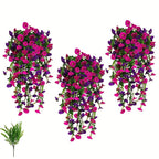Morning Glory Artificial Hanging Flowers 3pcs with Persian Grass & Eucalyptus – UV-Resistant Faux Floral Bundle in Mix & Fuchsia, Outdoor Home Office Garden Decor, Mother’s Day & Thanksgiving Gift