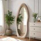 Full Length Mirror 63x24 Inch Irregular Body Floor Mirror with Flannel Frame Leaning Wall Hanging Mirror for Bedroom Entryway Living Room