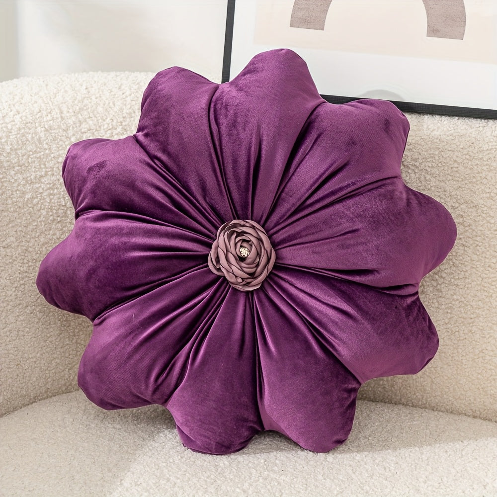 Velvet Flower-Shaped Throw Pillow with Pillow Core - Elegant Round Cushion for Sofa Bed and Living Room Decor Christmas Home Decoration Gift
