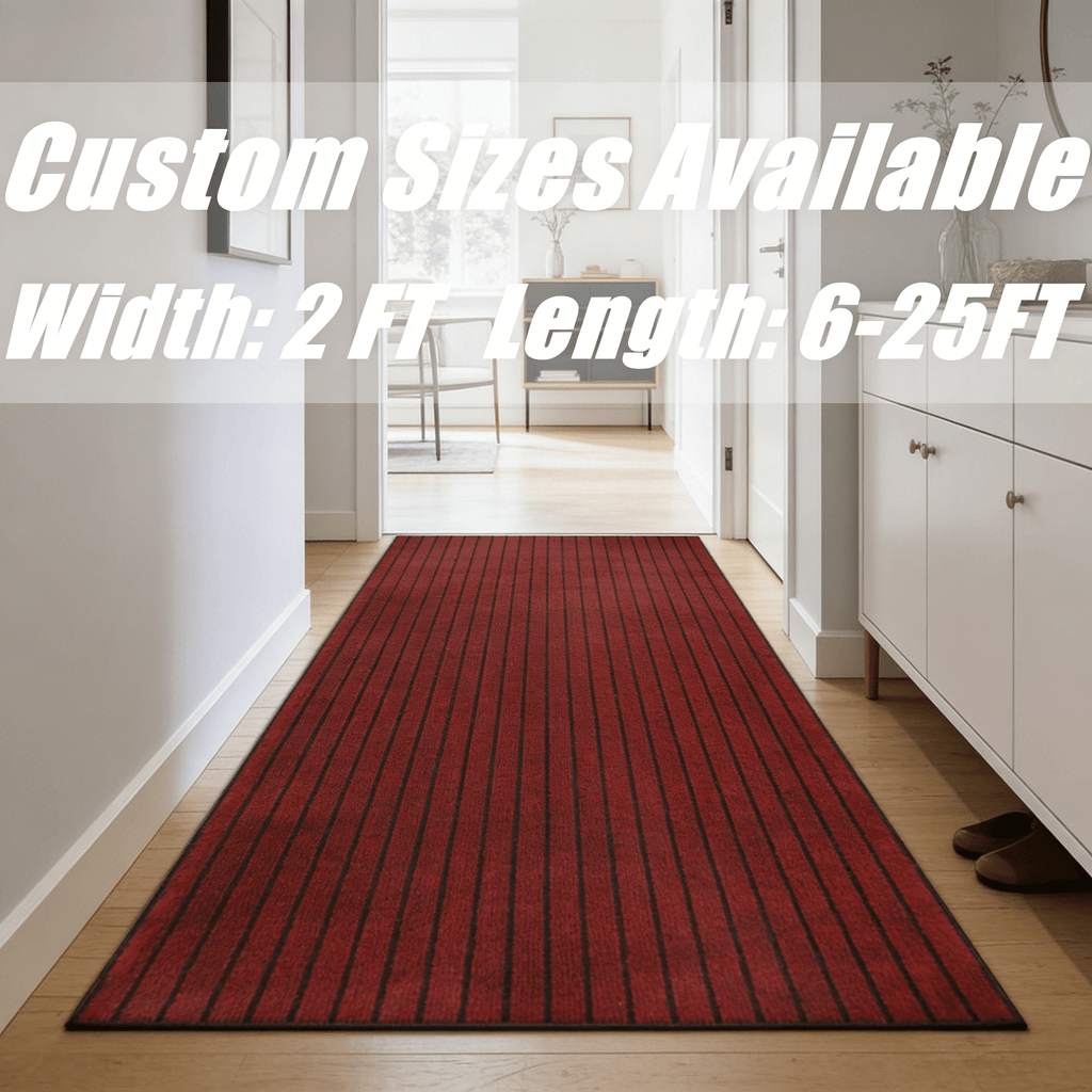 Runner Rug for Hallway Entryway Kitchen – Indoor Outdoor Non-Slip Rubber Backing, 200+ Custom Sizes, 8 Colors, Stain Resistant Low Pile Carpet Runner