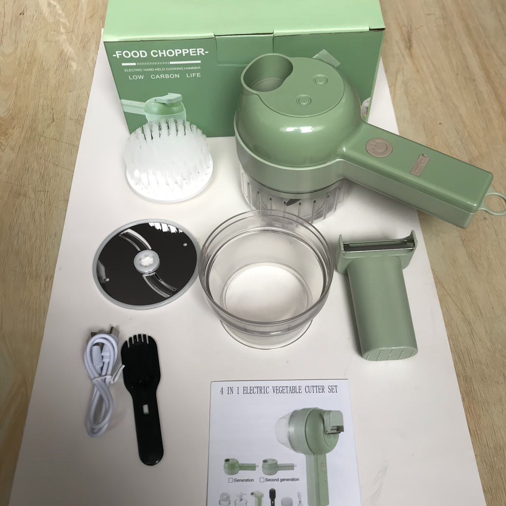 Mini Electric Food Chopper, 1-Cup USB & Battery Rechargeable Portable Garlic & Onion Slicer with Cleaning Brush — Compact Kitchen Gadget for Garlic, Onions, Celery & More, White & Green