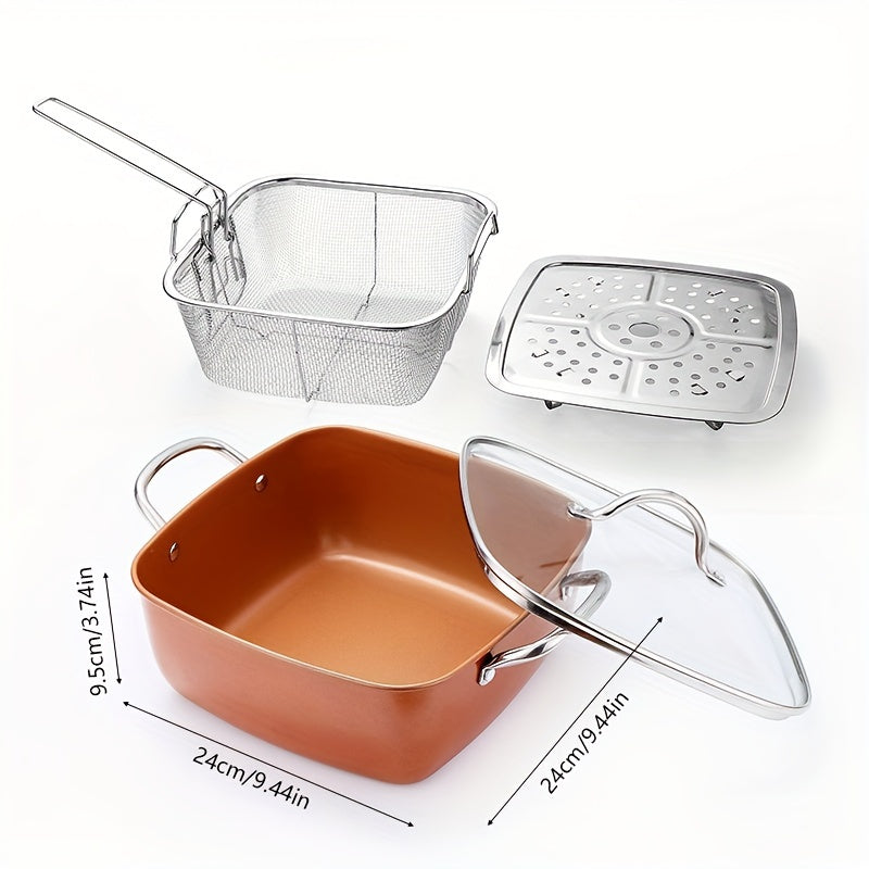 Deep Fryer Set with Strainer 4 Piece Large Capacity Oil Strainer Fryer Easy to Clean for Home Cooking French Fries Steaks Family Meals
