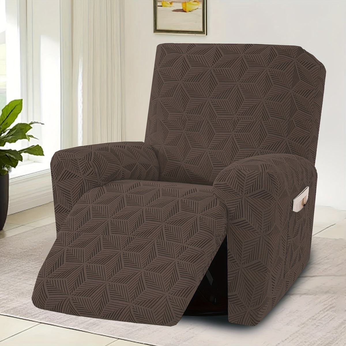 Stretch Spandex Armchair Slipcover with 2 Side Pockets & 2 Armrest Covers, 84% Polyester Jacquard Sofa Cover, Washable Pet Proof Furniture Protector for Living Room & Office, Peacock Blue Green Gray Khaki Coffee