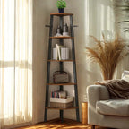 Corner Shelf 4-Tier Ladder Bookshelf & Plant Stand – Industrial Style Space-Saving Corner Shelving Unit for Living Room, Bedroom, Study & Entryway