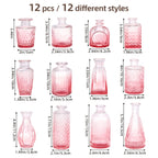 Pink Teardrop Glass Bud Vases 12/36pcs – Vintage Carved Glass Flower Vases for Wedding Decoration, Bridal Shower, Home Table Flower Arrangements & Party Favors