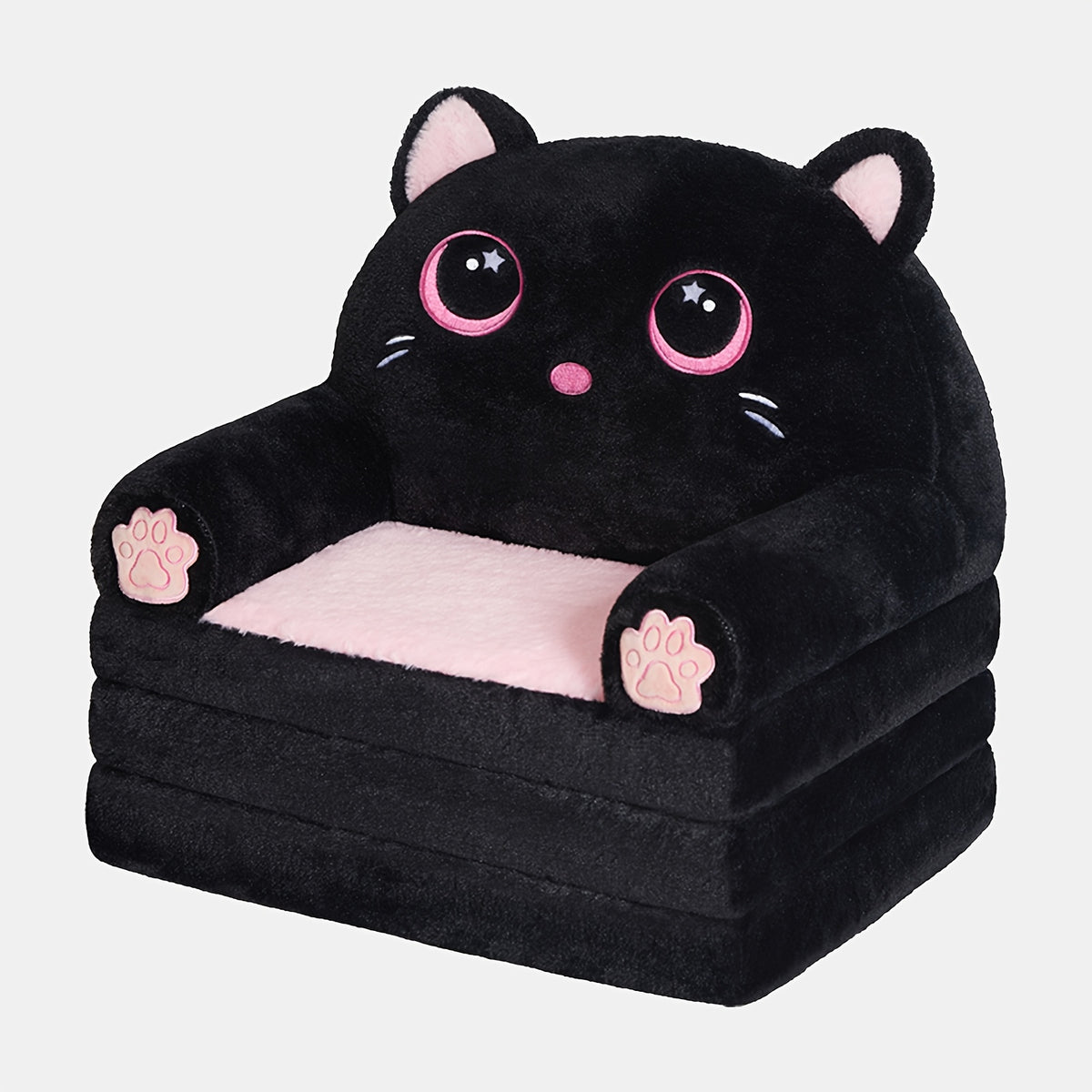 Animal Kids Foldable Sofa 2-in-1 Fold-Out Couch – Soft Polar Fleece High-Density Foam Lounger Chair for Playroom, Boys & Girls Room Decor, Cute Teddy Bear, Panda, Kitten & Milk Cow Styles