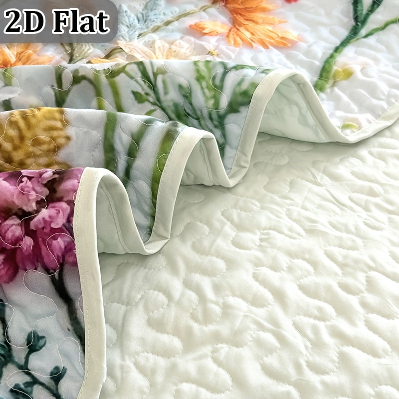 Floral Quilt Set 2 or 3 Piece – Colorful Flowers & Plants Quilted Bedspread with Pillowcases, Soft Breathable Hypoallergenic Machine Washable Bed Cover Twin Queen King