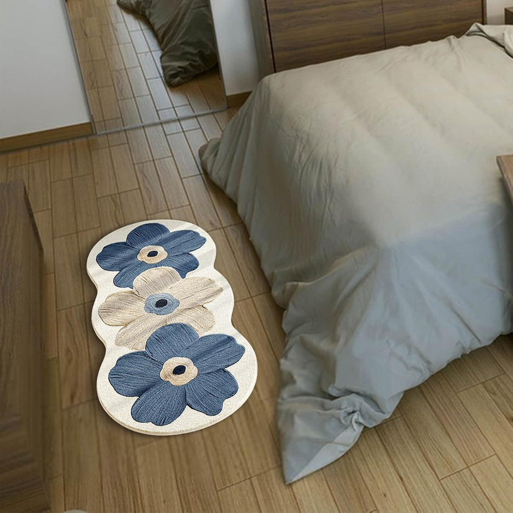 Fluffy Sheep Pastoral Area Rug - Soft 1000G Irregular Shape Bedside Mat with Transparent Flower & Sheep Design, Non-Slip PVC Backing, Machine Washable Cozy Rug for Bedroom & Corridor