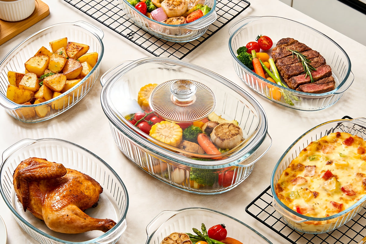 Glass Baking Dish with Lid Set - Borosilicate Casserole Dish with Glass Lid & Silicone Mat, Oven & Microwave Safe, 61oz or 95oz, for Chicken, Pasta, Desserts & Holiday Cooking