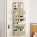 Over-The-Door Hanging Organizer – Set of 2, 5-Shelf with 4 Clear Plastic Pockets, Beige Utility Rack for Closet, Bedroom & Bathroom Storage