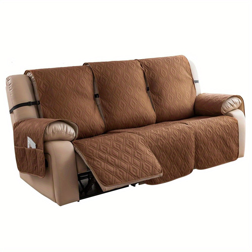 Recliner Sofa Cover Set 3-Piece Non-Slip Couch Covers for 3-Cushion Reclining Couch – Washable Furniture Protector with Elastic Straps for Pets & Dogs, Knit Fabric Slipcover for Living Room