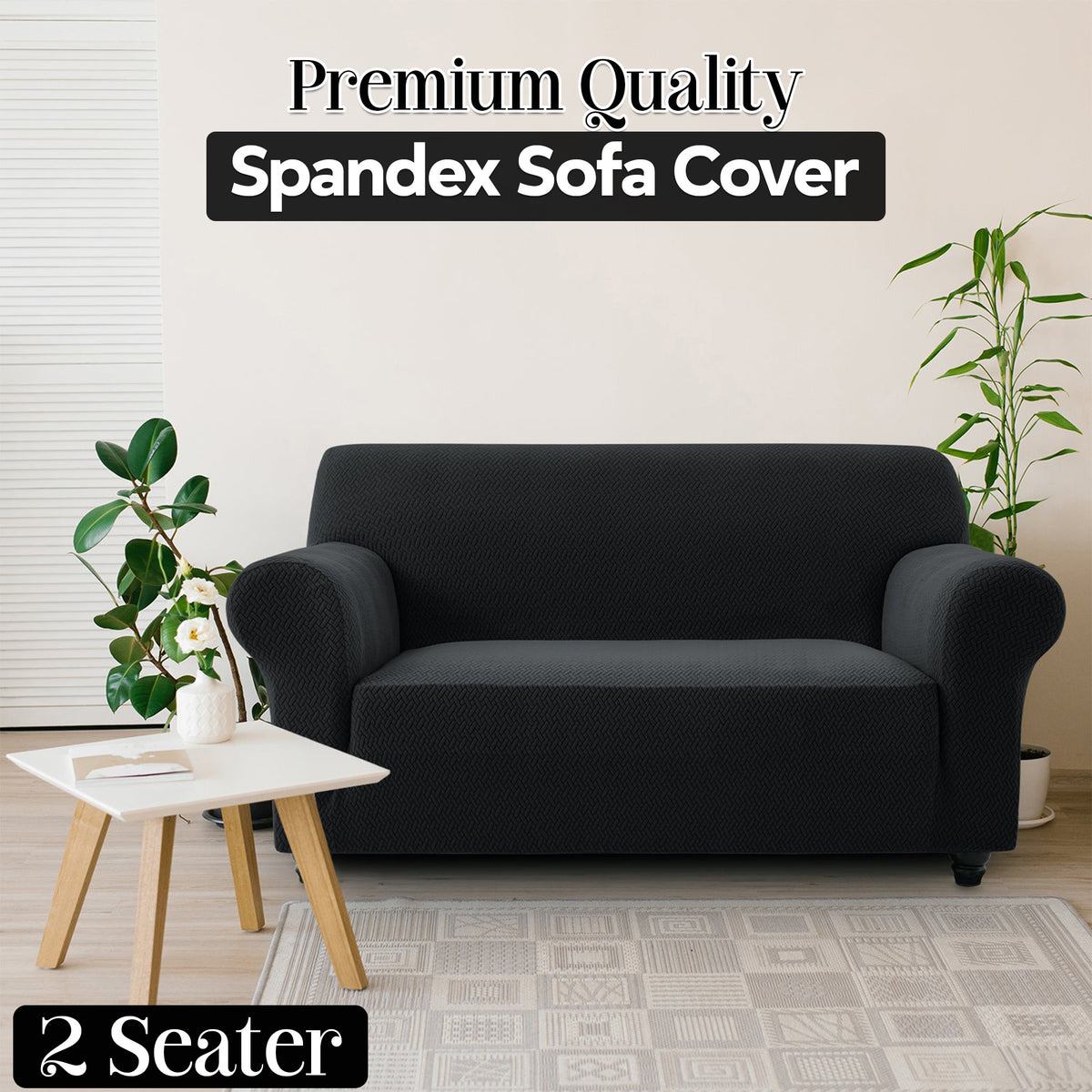 Plush Thick Spandex Sofa Cover Elastic Bottom – Soft Stretchable Couch Slipcover, Non-Slip, Machine Washable, 6 Colors, 2/3 Seater, Living Room Apartment Office Home Decor