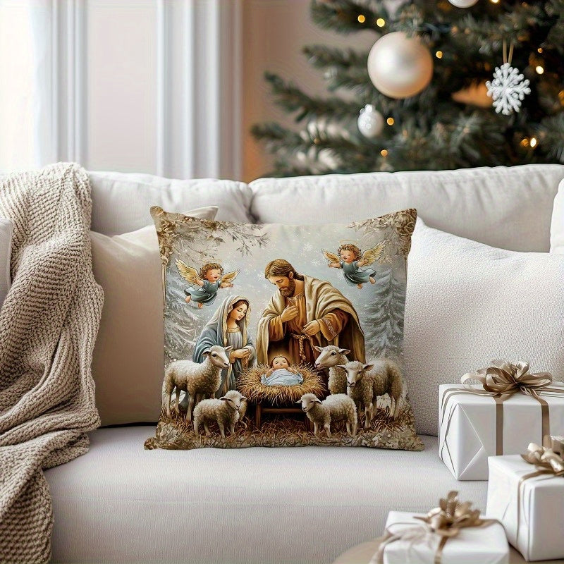 Christmas Pillowcase Set of 4 Farmhouse Holiday Decorative Cushion Covers 18x18 Inch for Sofa Living Room Bedroom Winter Home Decoration (No Pillow Insert)