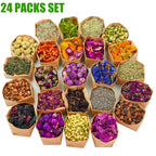 Dried Flowers Craft Set 24pcs Roses Jasmine Peony Lavender Forget-Me-Not Dried Plant Kit for Resin Jewelry Making DIY Candle Soap Scrapbooking Seasonal Decor