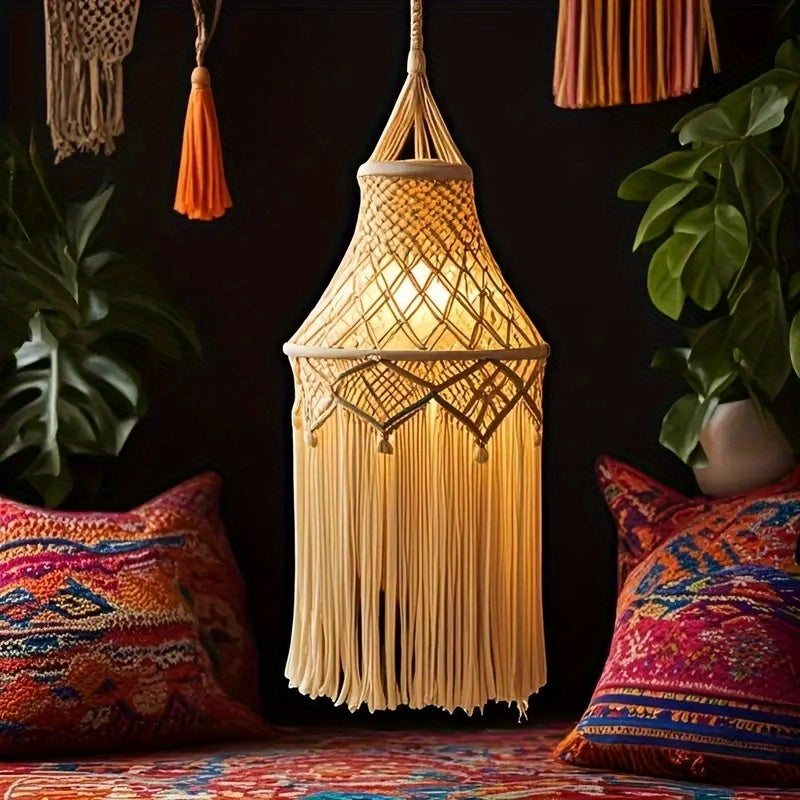 Bohemian Macrame Lamp Shade – Handcrafted Woven Rope Hanging Light Cover for Ceiling & Wall, Boho Nordic Room Decor Tapestry Style for Bedroom, Living Room & Home Aesthetics
