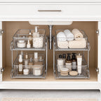Transparent Pull-Out Storage Organizer – Double-Layer Slide-Out Cabinet Basket for Bathroom Vanity, Under-Sink & Kitchen, Space-Saving Plastic Shelf (1 or 2pcs)