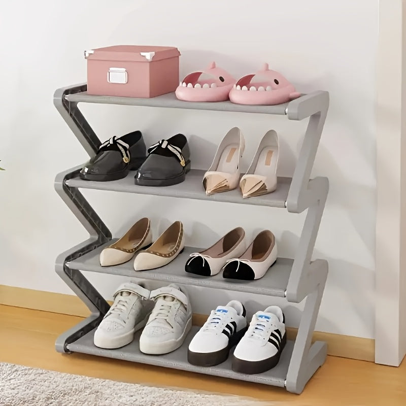 4-Tier Z-Shaped Shoe Rack Freestanding Metal Shoe Organizer for Entryway Hallway Dorm Living Room – No Tools Needed in Pink or Grey