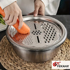 Stainless Steel Kitchen Prep Set with Grinder, Colander & Mixing Bowl – 3-Piece Food Prep Tool for Slicing Fruits Vegetables Cheese, Drainage Bowl Father's Day Gift