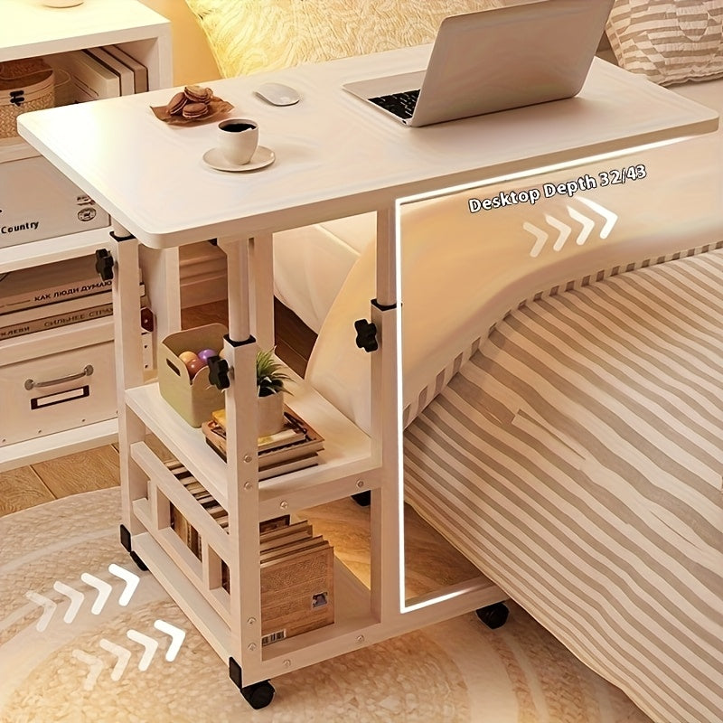 Rolling Laptop Desk Movable Adjustable Height 360 Degree Rotating Wheels Bedside Computer Desk for Bedroom Living Room Dormitory Multifunctional Student Writing Desk Multiple Colors