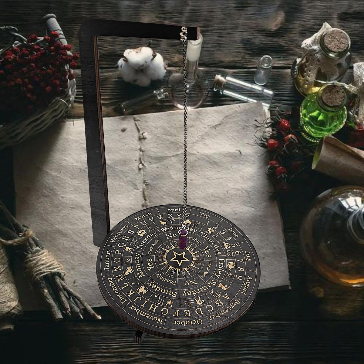 Wooden Pendulum Stand 3D Divination Crystal Display Holder | Witchcraft Altar Supplies, Necklace Display Stand for Meditation, Crystal Rituals, Boho Witch Room Decor