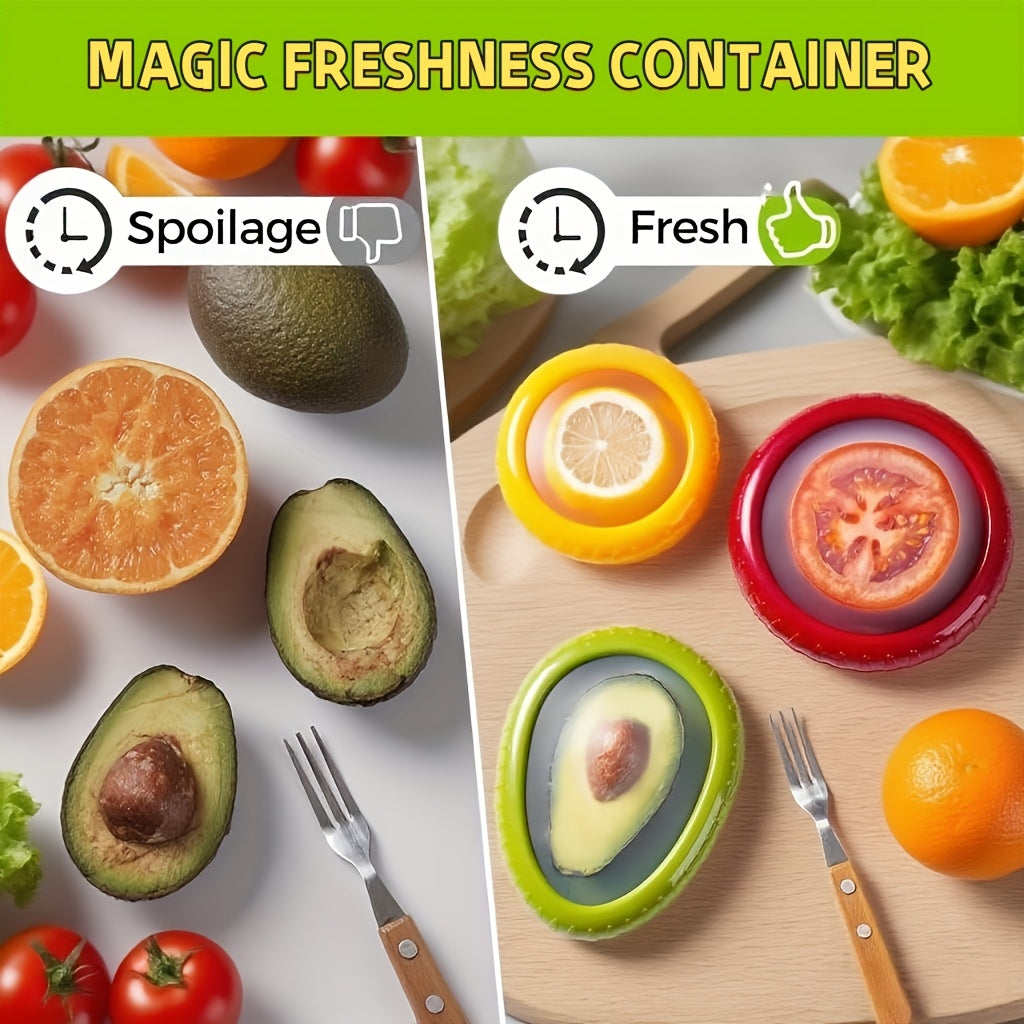Silicone Fruit & Vegetable Fresh Keeper Set - Reusable Produce Saver Containers for Avocado, Onion, Tomato, Lemon, Garlic & Potato, Fridge Storage, 6 or 8 Piece Set