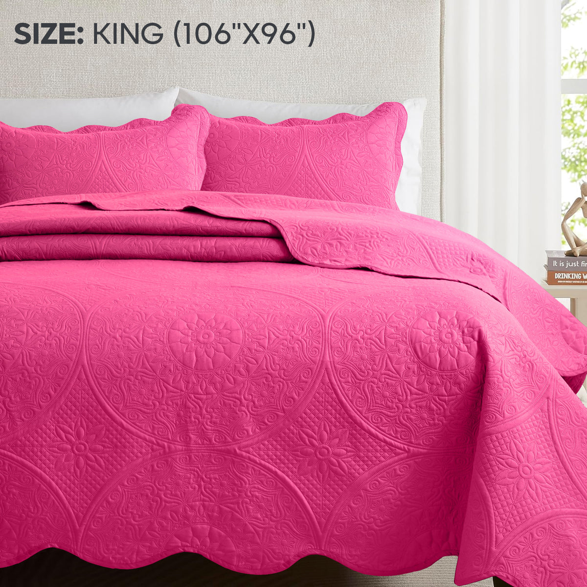 Luxury Quilted Bedspread Set 3 Piece Floral Coverlet with Pillow Shams Breathable Lightweight All Season - Twin Queen King California King 16 Colors