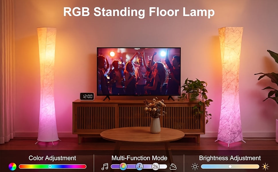 Smart RGB LED Floor Lamp with Music Sync App & Remote Control Dimmable Color Changing Standing Light for Living Room Bedroom Office