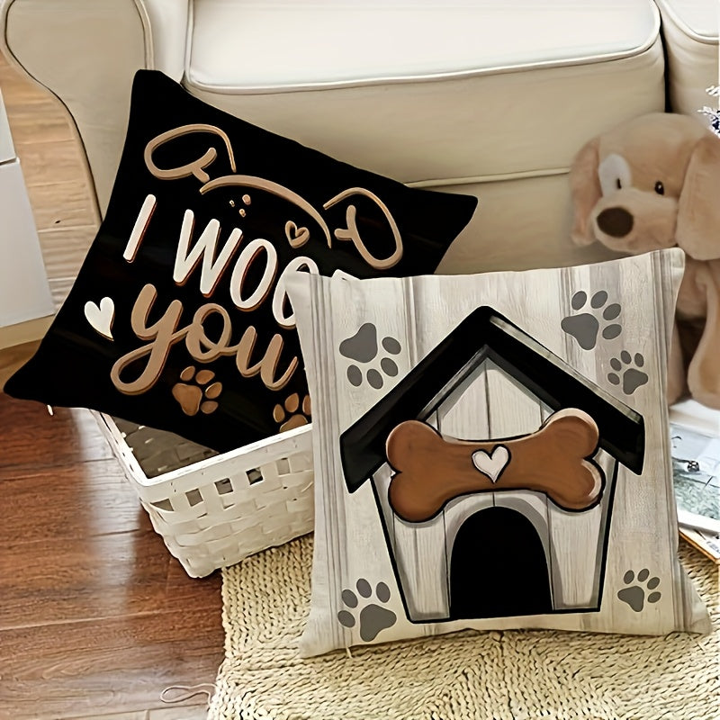 Dog Paw Print Pillow Covers Set of 4, 18x18 Inch Black Double-Sided Rustic Cottage Cushion Covers with Zipper, Outdoor Porch Home Decor Gift for Dog Lovers & Pet Owners