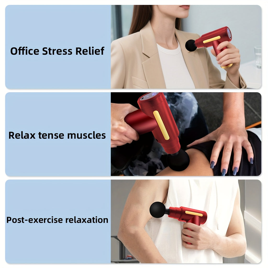 Mini Massage Gun LED Touch Screen 6 Massage Heads Ultra-Quiet Brushless Motor Portable Handheld Muscle Massager for Sports Fitness Recovery Black Gray Red