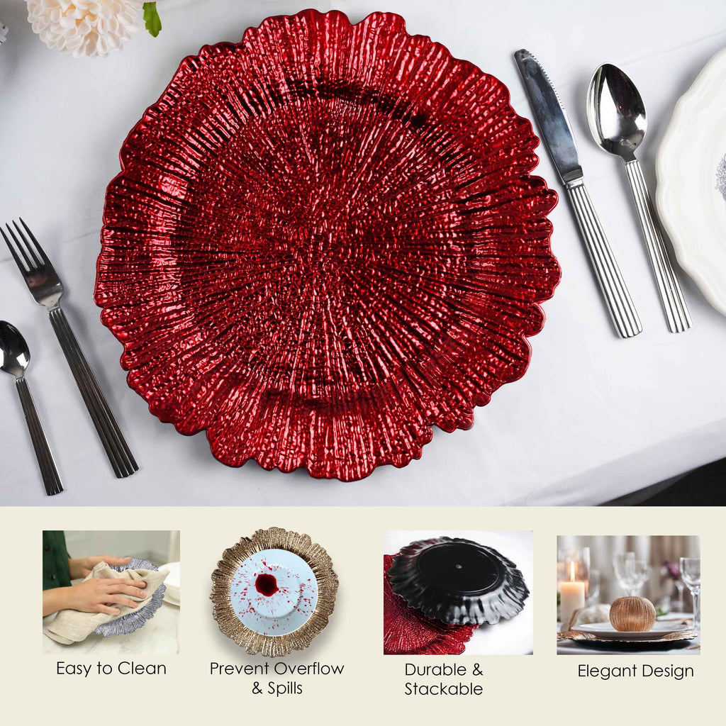 Charger Plates Set of 24 – 13 Inch Floral Reef Decorative Dinnerware for Wedding Party Table Setting Silver Gold Rose Gold Red