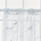 Marble Pattern Sheer Curtains Set of 2, Gold Silver Metallic Foil Semi-Sheer Rod Pocket Panels for Living Room Bedroom, 4 Sizes Available