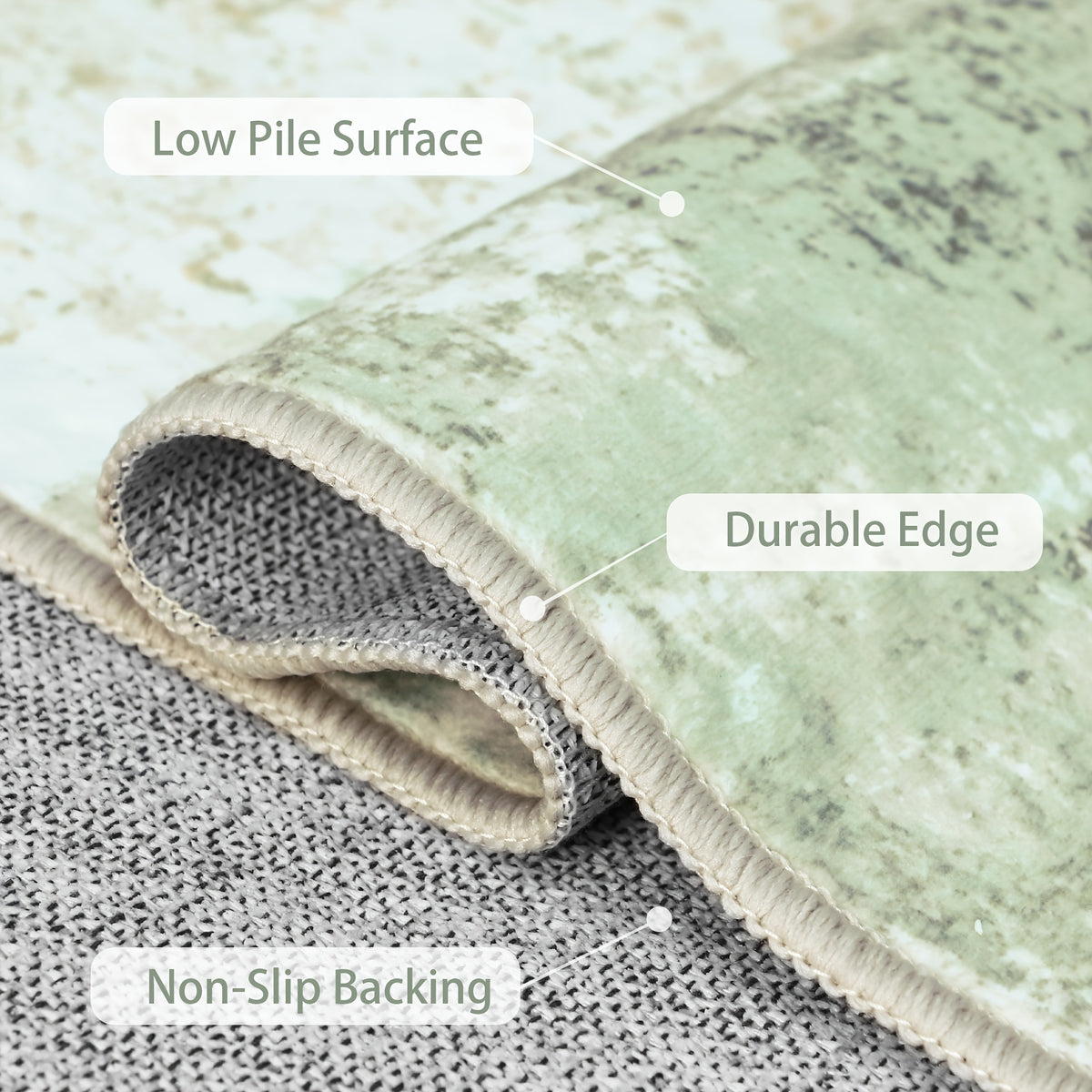 Modern Abstract Area Rug Low Pile Machine Washable Non-Slip for Living Room, Bedroom & Dining – Sage Green, Blue & Dark Grey, 4 Oversized Options