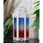 Moroccan Candle Lantern Holder Medium 10.5 Inch – Handcrafted Glass Iron Metal Lantern with Embossed Floral Panels, 17 Colors, Indoor Outdoor Use for Ramadan, Wedding, Patio, Diwali & Home Decor