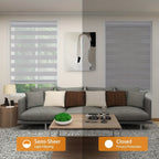 Cordless Zebra Blinds Custom Width Gradient Roller Shades | Double-Layer Fabric Room Darkening Window Treatment for Bedroom Living Room Office, 4 Colors