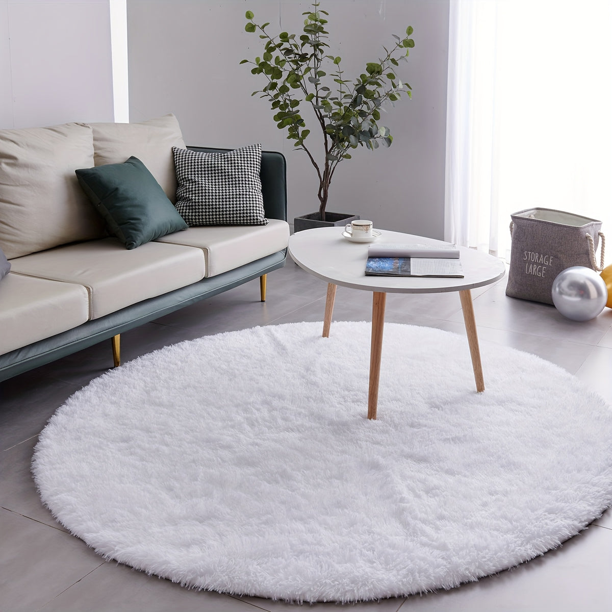 Round Shaggy Rug Soft Fluffy Plush Circular for Bedroom & Living Room – Easy Clean, Tie-Dye & Solid Colors, 3 Sizes 4x4 5x5 6x6ft