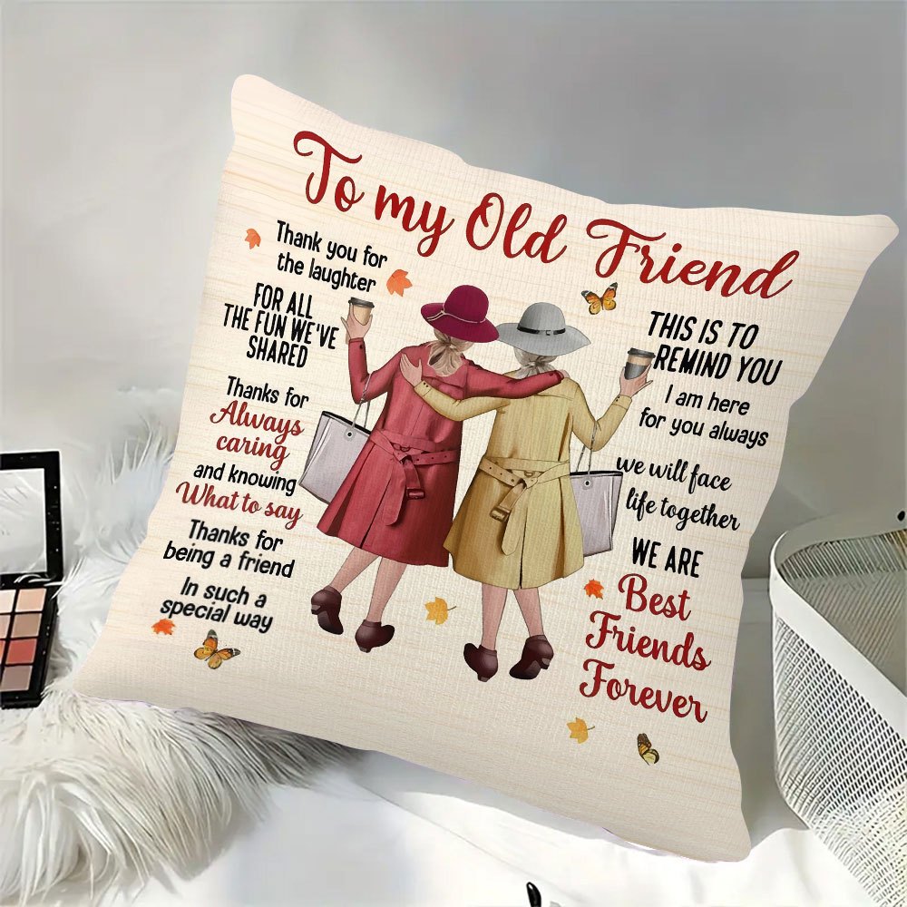 Best Friend Gift Throw Pillow Cover 18x18 Inch – Double-Sided Printed Friendship Quotes & Autumn Leaves Design, Zipper Closure Machine Washable Cushion Cover for Bedroom Sofa Living Room Car Holiday Decor