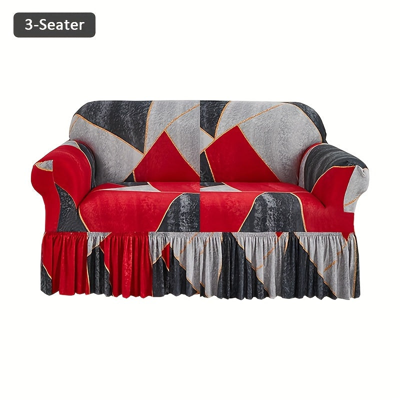 Sofa Cover Slipcover with Printed Skirt – Elastic Pet Anti-Dirt Protection for Living Room, 2/3/4-Seater & Single, All-Purpose Couch Cushion Cover Home Decor